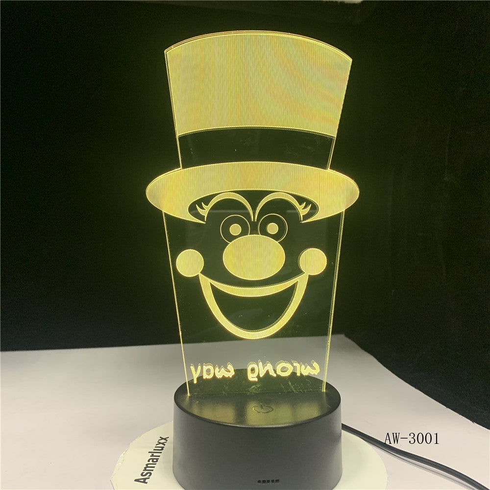 Creative Gifts Clown lamp 3D illusion LED Table lamp LED 7 Color changing USB Kids Bedroom Room Decoration Luminaria AW-3001