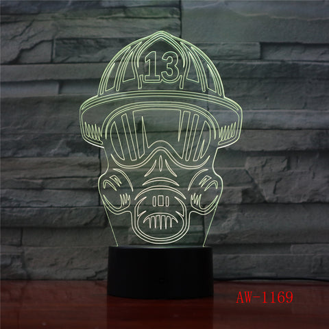 LED 3D Fireman Mask Modeling USB Night Lights Creative Firefighter Table Lamp Home Decor 7 Colors Changing Gifts AW-1169