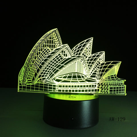 Romantic Sydney Opera House Night Light USB Touch 7 Color Change Lamp 3D LED Desk Cafe Bar Restaurant Table Mall Lighting AW-129