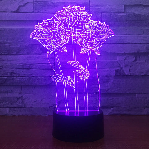 Colorful 3D Table Lamp Rose Flower Romantic Gift for Wedding Wife Lovers Valentine Touch/Remote Control Baby Night Table Lamp