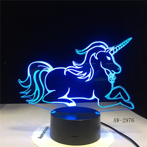 Lying Down Unicorn Romantic Gift 3D LED Table Lamp 7 Color Change Night Light Room Decor Holiday Girlfriend Kids Toys AW-2976