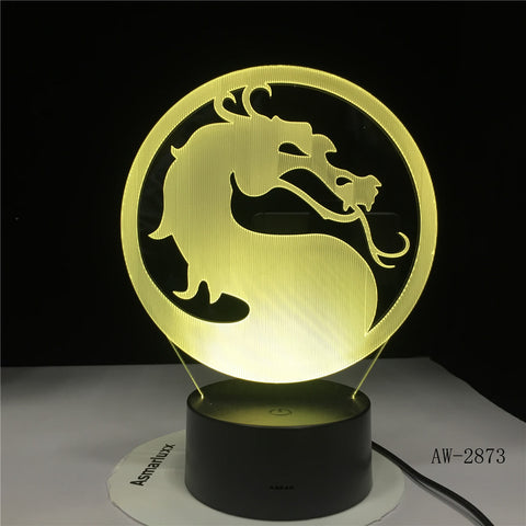 Table Lamp Head Turn Dragon 3D Illusion USB Touch Sensor RGBW Child Kids Gift Night Fury Night Light LED Desk Decoration AW-2873