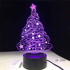 3D Effect LED Table Lamp Christmas Tree USB Powered Night Light Table Light for Home Bar Cafe Office Restaurant Choice AW-3204