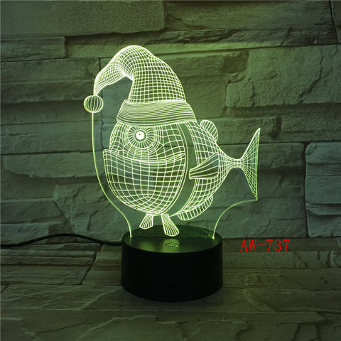 7 Color luminous 3D Led Lamp USB Bedside Baby Sleep Christmas Hat Fish shape NightLight Amazing Gift For Kids Desk Lamp AW-737