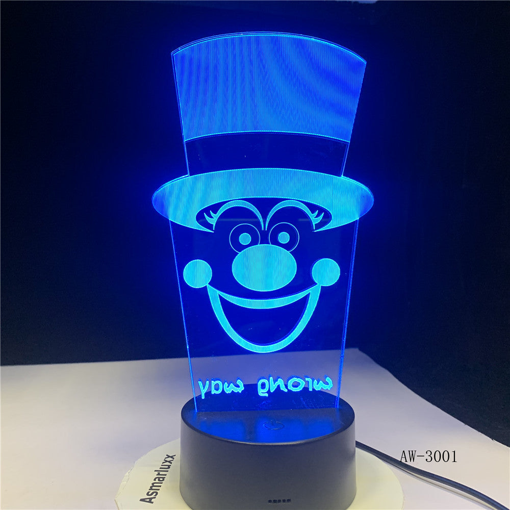 Creative Gifts Clown lamp 3D illusion LED Table lamp LED 7 Color changing USB Kids Bedroom Room Decoration Luminaria AW-3001