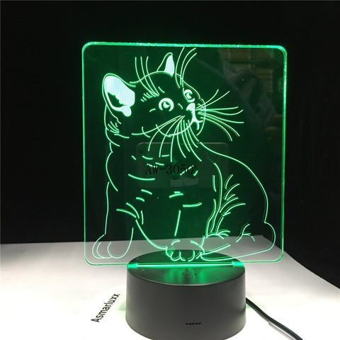 Cat 3D Night Light Animal Changeable Mood Lamp LED 7 Colors USB 3D Illusion Table Lamp Decorative As Kids Toy Gift AW-3050