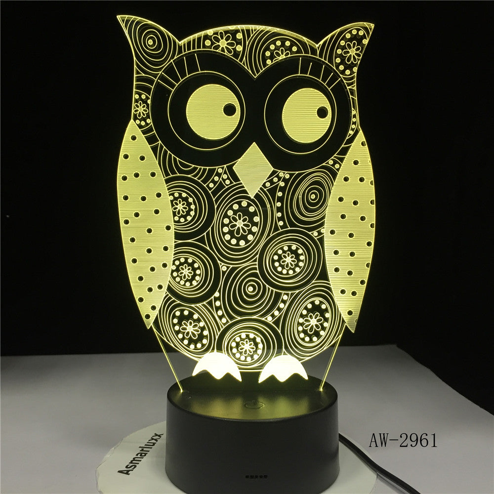Eye Peeking Owl 3D Night Light 7 Colors Change LED Desk Table Lamp Art Child Bedroom Sleeping Decor Holiday Party Gifts AW-2961