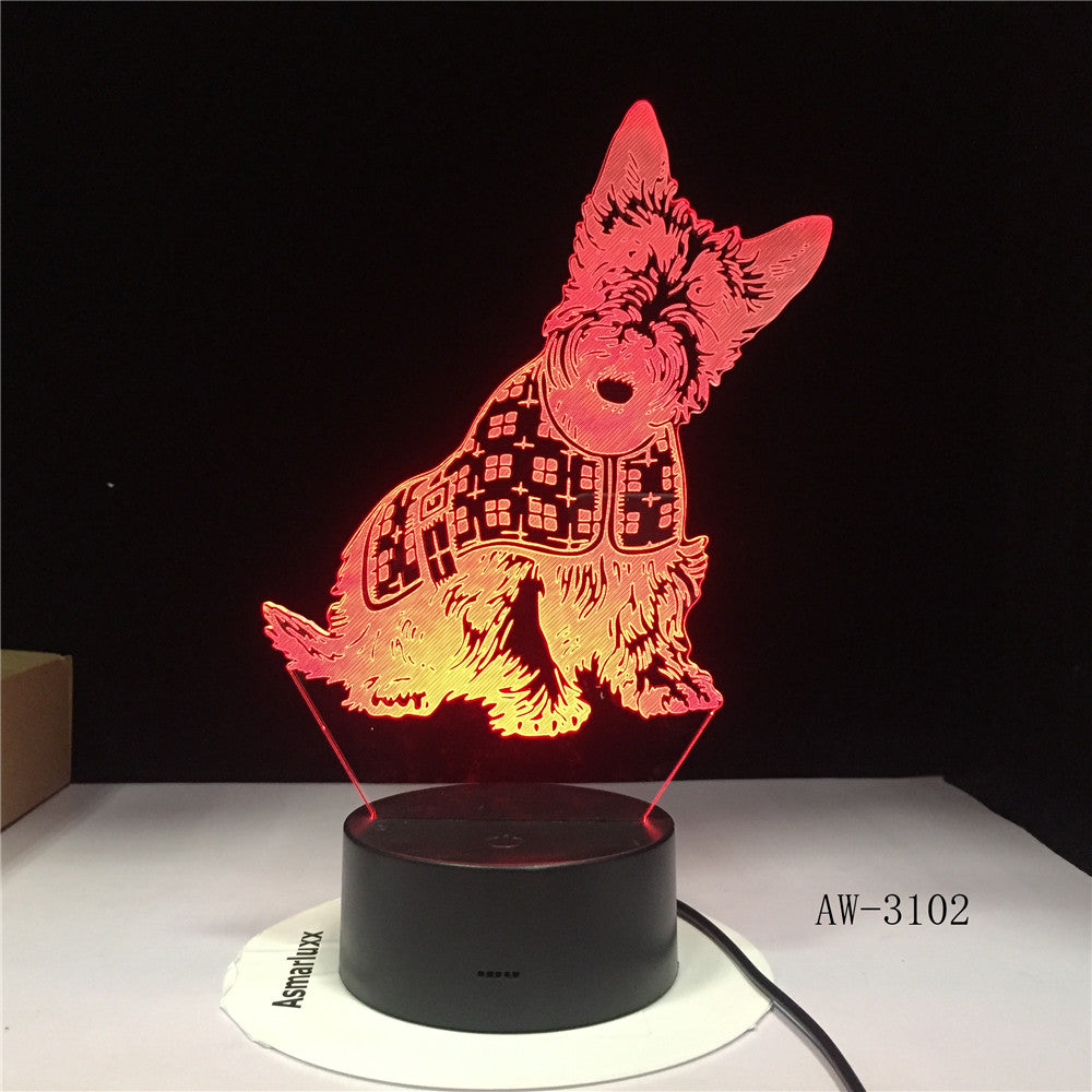 Miniature Schnauzer papillon Corgi Dog Designed Lamp 3D illusion Night Light Pet Puppy Breed LED Night Light Table Lamp AW-3102