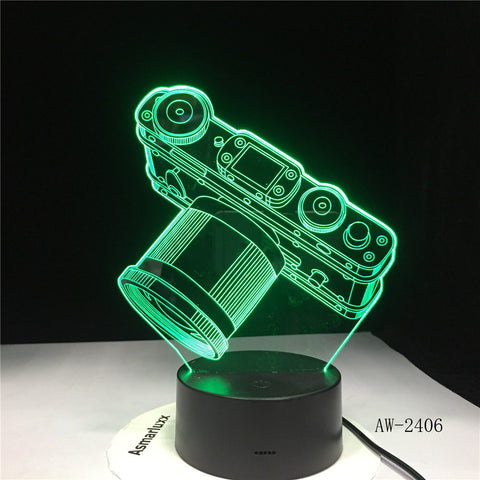 Novelty Camera 3D Lamp LED Battery Power Light Touch 7 Color Changing USB Table Night Light Bedside Decoration Dropship AW-2406