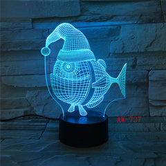 7 Color luminous 3D Led Lamp USB Bedside Baby Sleep Christmas Hat Fish shape NightLight Amazing Gift For Kids Desk Lamp AW-737