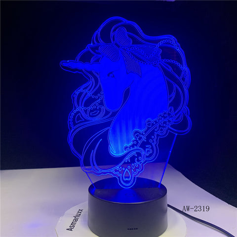 Unicorn Romantic Gift 3D LED Table Lamp 7 Color Change Night Light Room Decor Lustre Holiday Girlfriend Kids Toys AW-2319