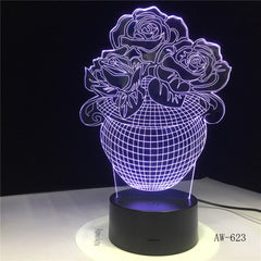 Romantic 3D LED Rose Flower 7 Color Change Illusion RGBW Mood DEC Home Base Table Night Light Kids Girlfriend Gift AW-623