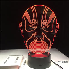 Colorful LED 3D Vision Night Light Peking Opera Male Face Image Book Touchment Control Color 3D Night Lamp Desk Light AW-2308