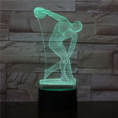 Throwing Discus 3D LED Desk lamp Bedside Sculpture Figure Touch Sensor RGB Decorative Lamp Child Kids Discobolus LED Night Light