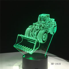 Bulldozer Tractor Truck Car 3D Night Light 7 Color Change LED Desk Lamp Acrylic Flat ABS Base USB Charger Home Decorate AW-1918