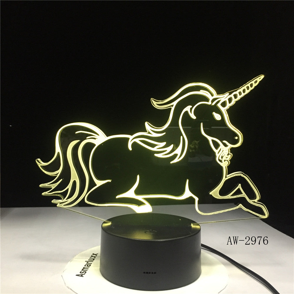Lying Down Unicorn Romantic Gift 3D LED Table Lamp 7 Color Change Night Light Room Decor Holiday Girlfriend Kids Toys AW-2976