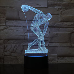 Throwing Discus 3D LED Desk lamp Bedside Sculpture Figure Touch Sensor RGB Decorative Lamp Child Kids Discobolus LED Night Light