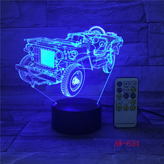 3D Dynamic Tractor Car Vehicle 7 Colors Changing USB Desk Table Lamp Remote Touch Base Kids Birthday Xmas Toy Car Gift AW-634