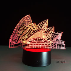 Romantic Sydney Opera House Night Light USB Touch 7 Color Change Lamp 3D LED Desk Cafe Bar Restaurant Table Mall Lighting AW-129