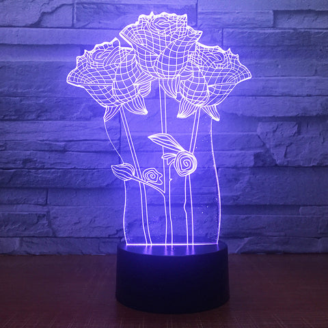 Colorful 3D Table Lamp Rose Flower Romantic Gift for Wedding Wife Lovers Valentine Touch/Remote Control Baby Night Table Lamp