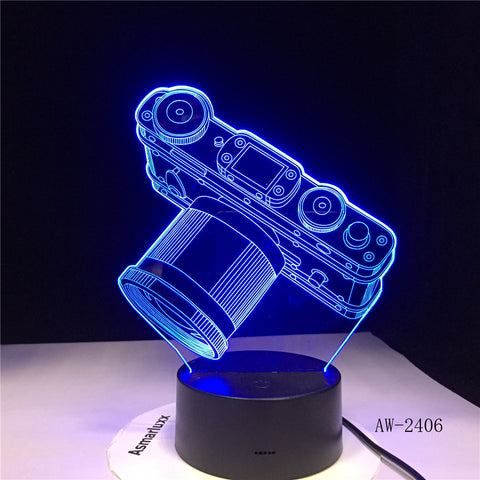 Novelty Camera 3D Lamp LED Battery Power Light Touch 7 Color Changing USB Table Night Light Bedside Decoration Dropship AW-2406