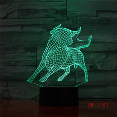 Bullfighting LED Night Light 3D Illusion 7 Color Changing Decorative Light Gift Animals Desk Night Lamp Cattle AW-1163