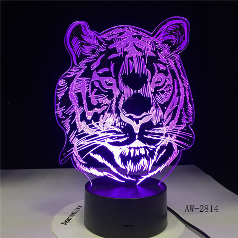 Childlike New Tiger Head Cartoon 3D LED RGB Night Light 7 Color Change USB Desk Lamp Kids Christmas Gift Home Decor AW-2824