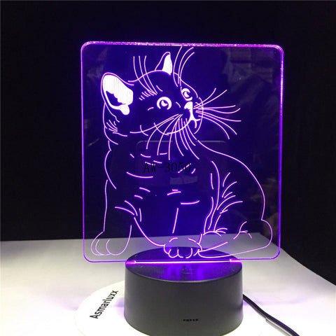 Cat 3D Night Light Animal Changeable Mood Lamp LED 7 Colors USB 3D Illusion Table Lamp Decorative As Kids Toy Gift AW-3050