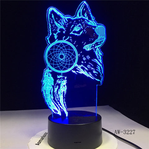 Animal Wolf Decor 3D LED Nightlights Colorful Wolf Design Table Lamp Home Decor Illusion Lights Bedroom Modern Decor AW-3227