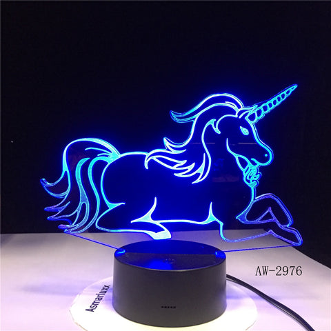 Lying Down Unicorn Romantic Gift 3D LED Table Lamp 7 Color Change Night Light Room Decor Holiday Girlfriend Kids Toys AW-2976