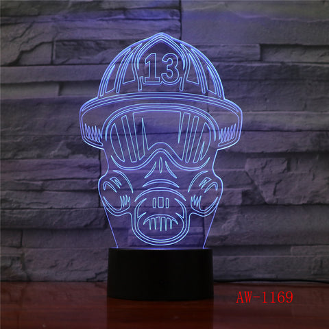 LED 3D Fireman Mask Modeling USB Night Lights Creative Firefighter Table Lamp Home Decor 7 Colors Changing Gifts AW-1169