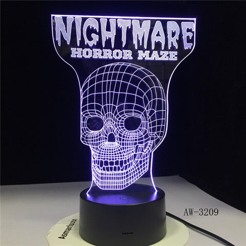 Religious Nightmare Skeleton Skull 3D Hologram Cross Illusion Vision Table Lamp 7 Color Touch Remote Nightlight Gifts AW-3209