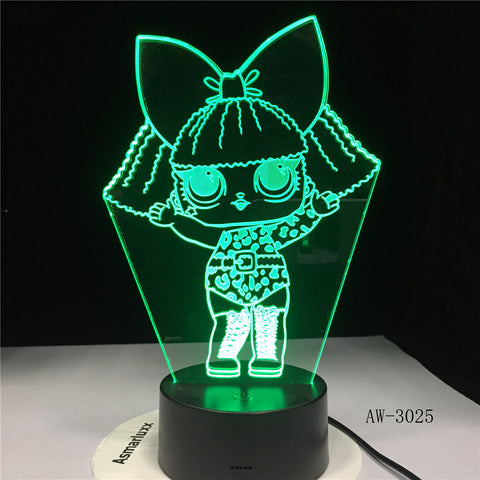 Little Girl 3D Led Kid Bedside Lighting Decor NightLight Cartoon Characters Gifts Table Lamp 7 Color Change Usb Light AW-3025