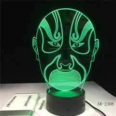 Colorful LED 3D Vision Night Light Peking Opera Male Face Image Book Touchment Control Color 3D Night Lamp Desk Light AW-2308