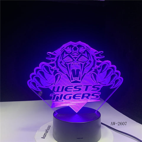 Wests Tiger Team 3D LED RGB Night Light 7 Colors Change USB Desk Lamp Kids Sports Gift Home Decor Lava Lamp Dropshipping AW-2607