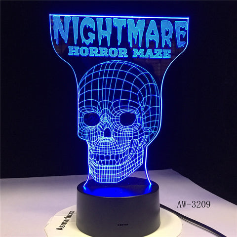 Religious Nightmare Skeleton Skull 3D Hologram Cross Illusion Vision Table Lamp 7 Color Touch Remote Nightlight Gifts AW-3209