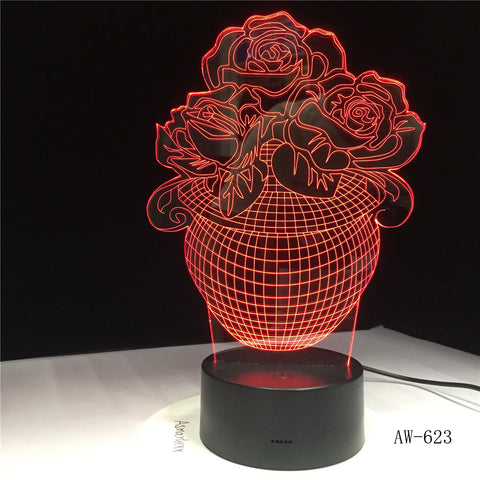 Romantic 3D LED Rose Flower 7 Color Change Illusion RGBW Mood DEC Home Base Table Night Light Kids Girlfriend Gift AW-623