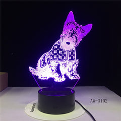 Miniature Schnauzer papillon Corgi Dog Designed Lamp 3D illusion Night Light Pet Puppy Breed LED Night Light Table Lamp AW-3102