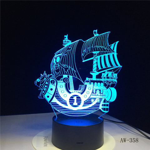 The Pirates Boat Ship LED 3D Night Light Acrylic 7 Color Changing USB 3D Table Lamp Illusion Baby Sleeping Lamp AW-358