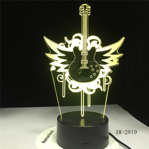 Rock Music Guitar Fly Bass 3D LED LAMP NIGHT LIGHT for Musicians Home Table Decoration Birthday Christmas Present Gift AW-2819