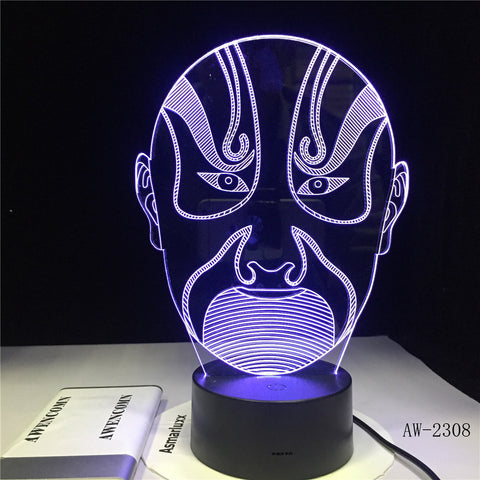 Colorful LED 3D Vision Night Light Peking Opera Male Face Image Book Touchment Control Color 3D Night Lamp Desk Light AW-2308