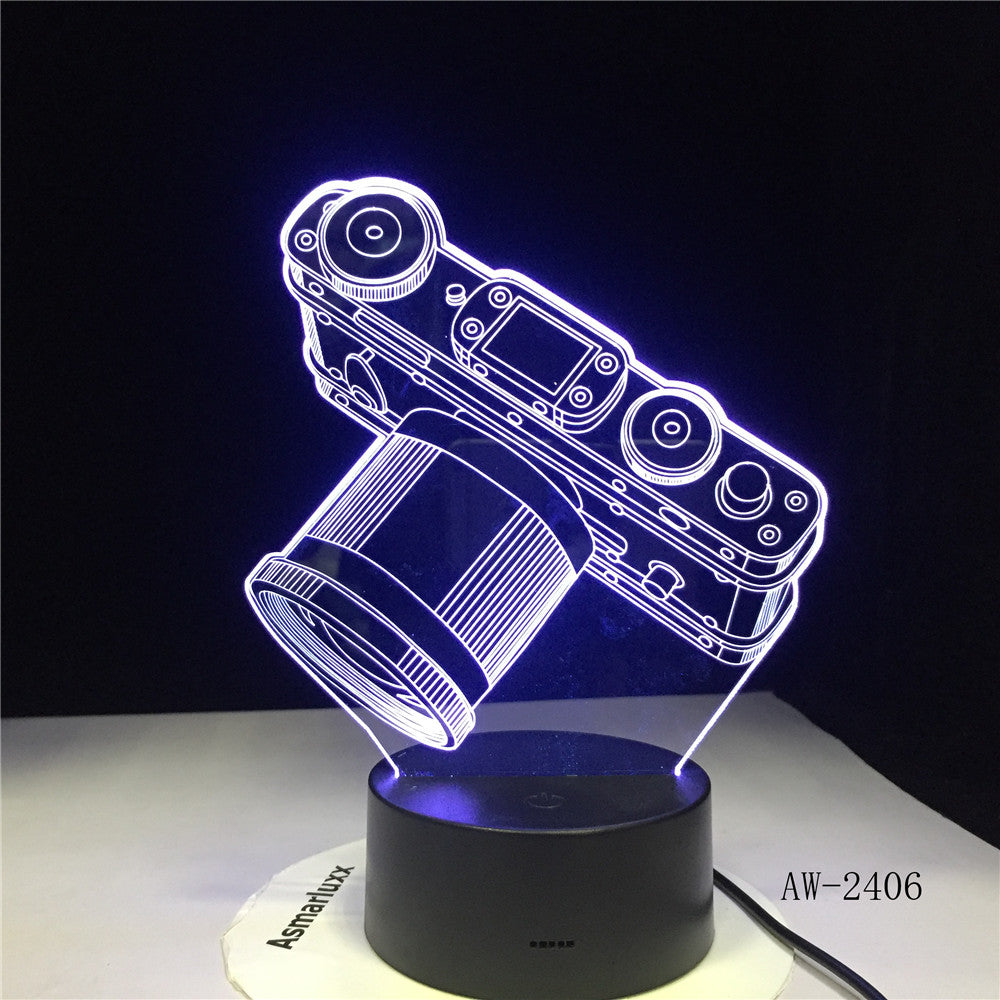 Novelty Camera 3D Lamp LED Battery Power Light Touch 7 Color Changing USB Table Night Light Bedside Decoration Dropship AW-2406