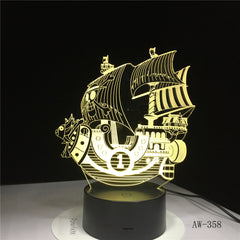 The Pirates Boat Ship LED 3D Night Light Acrylic 7 Color Changing USB 3D Table Lamp Illusion Baby Sleeping Lamp AW-358