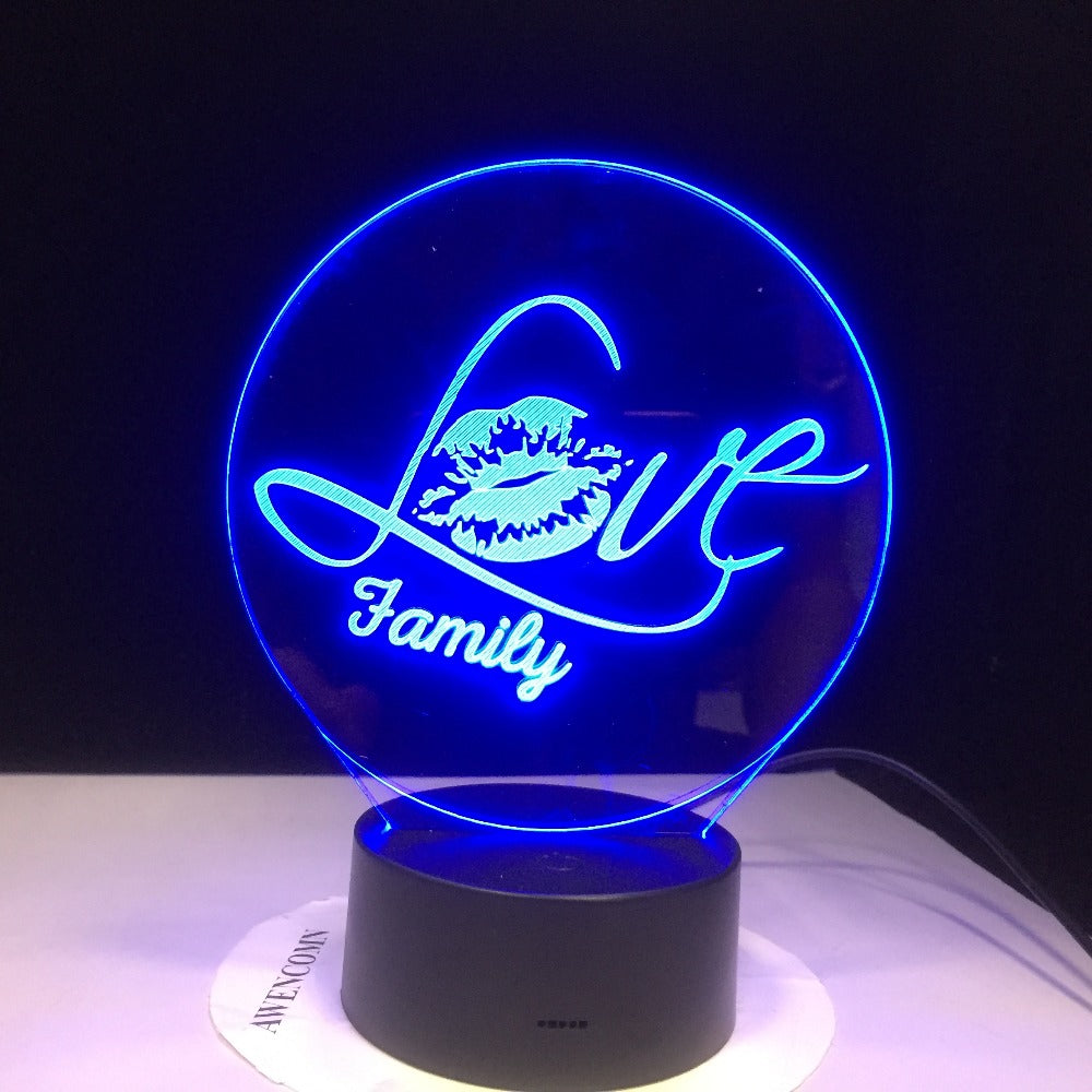 Love Family Shape 3D LED Lamp Night Light Baby Romantic Atmosphere Home Decor Gadget Colors Nightlights Dropshipping