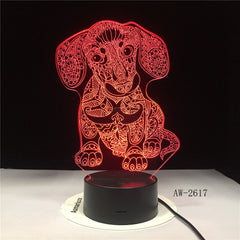 3D LED NightLight Bulldog Poodle Jack Russell Terrier Rottweiler Afghan Hound Basset Hound Dobermann Labrador Retriever AW-2617