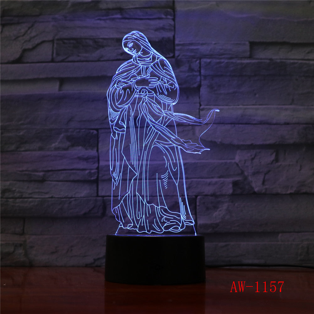 3D Acrylic LED Night Lights Illusion Jesus Christ Optical Lamps Lighting Inshallah Christian God USB Touch Luminous AW-1157