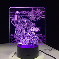 Full-moon Night Howl Wolf 3D LED Acrylic RGB Night Light USB Touch Control Home Kids Desk Lamp Child 3D-3226 Dropship Gift