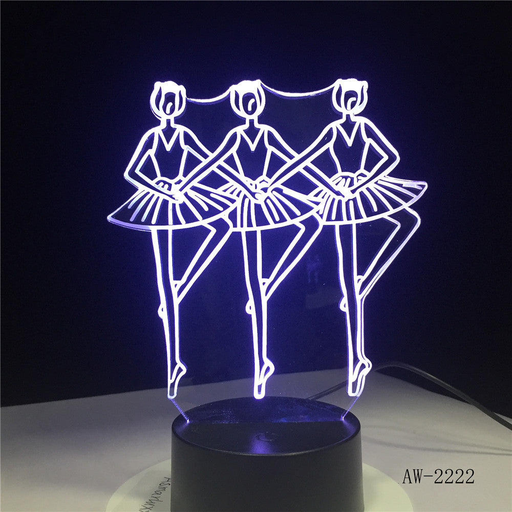 Ballet Girl 7 Color Lamp 3d Visual Led Night Lights For Kids Touch Usb Table Lampara Lampe Baby Sleeping Nightlight AW-2222
