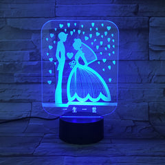 Creative 3D Visual Lover Marry Led Night Light 7 Color Home Table Party Bar Decor Led Lamp Boys girls Kids Favor Best Gifts 764