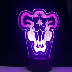 Anime Black Clover Black Bull Model 3D Night Light Home Bedroom Table Decoration for Children's Festival Birthday Gifts 7 Color Changes LED Lamp